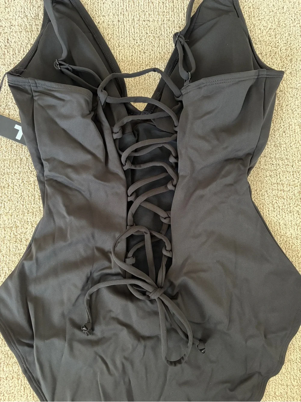 TA3 Plungey Black One Piece Swimsuit lace up corset snatched Shapeware petite